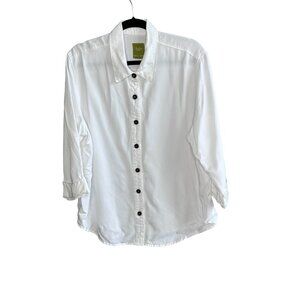 Pulp White Casual 3/4 Sleeves Tencel Button Front  Shirt Size M
